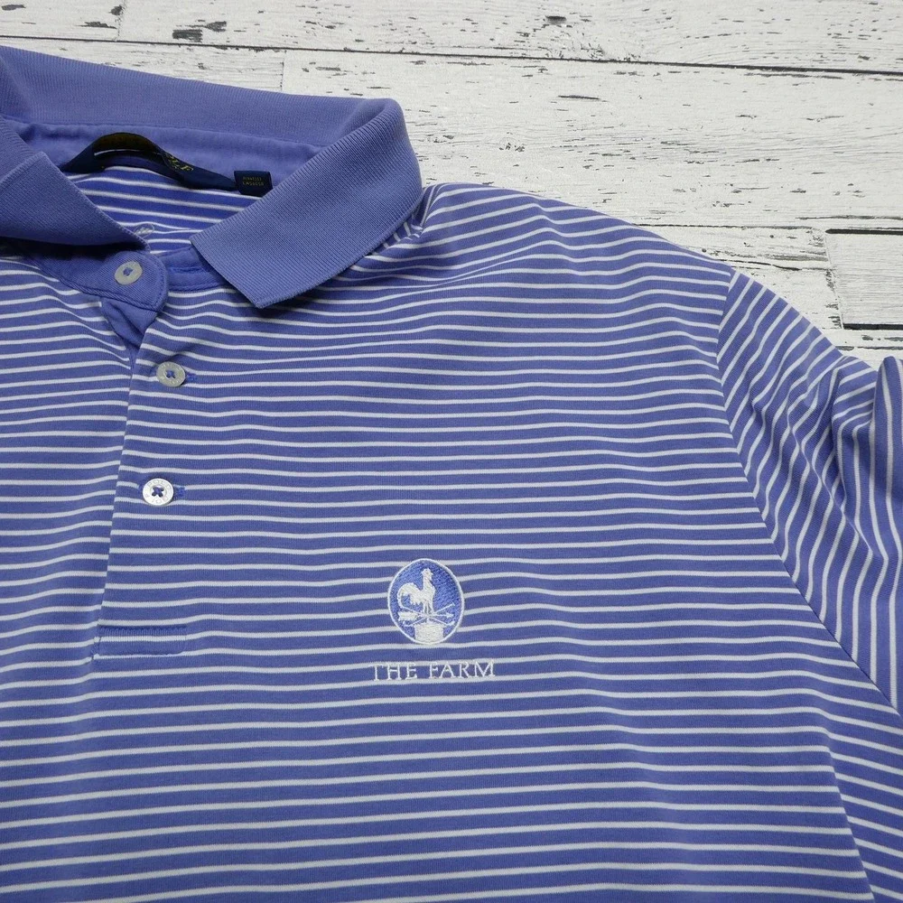 Polo Golf Ralph Lauren Polo Shirt Mens XL Purple White‎ Stripe THE FARM Logo